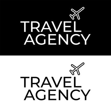 Simple clean Travel agency with airplane icon above for swift seamless journey and professional travel services logo design