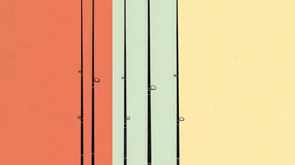 Fototapeta premium Minimalistic Retro Style Poster of Colorful Fishing Rods on Base Background