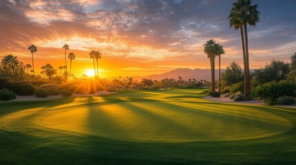 Beautiful sunrise on a golf course in Palm Desert California