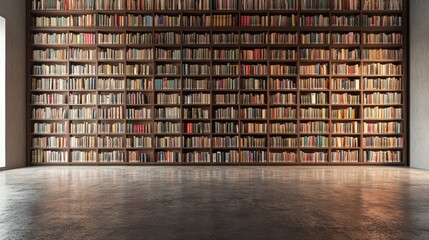 Personal library with big bookcase and concrete floor 3D Render