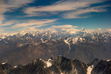 aerial view of karakorum range with k2, K2, at 8,611 metres above sea level, is the second-highest...