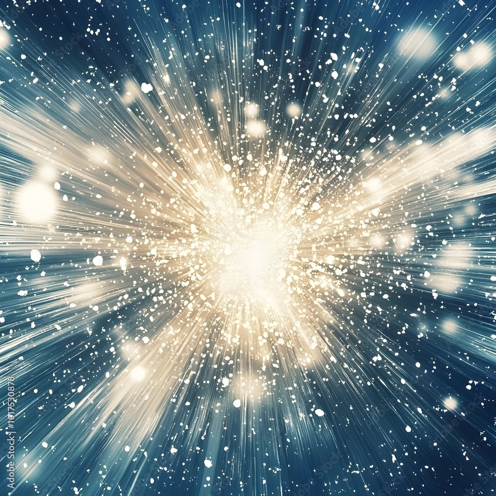 Poster an abstract beige-blue gradient high-speed snowflake explosion graphic background sets a dynamic ton