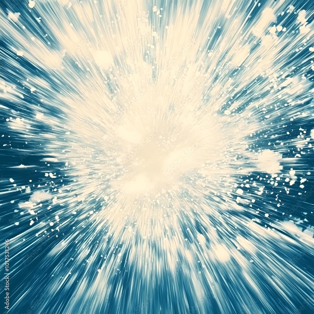 Poster an abstract beige-blue gradient high-speed snowflake explosion graphic background sets a dynamic ton
