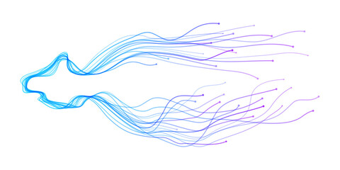 Vector abstract light lines wavy flowing dynamic in blue pink colors isolated on transparent background for concept of AI technology, digital, communication, 5G, science, music