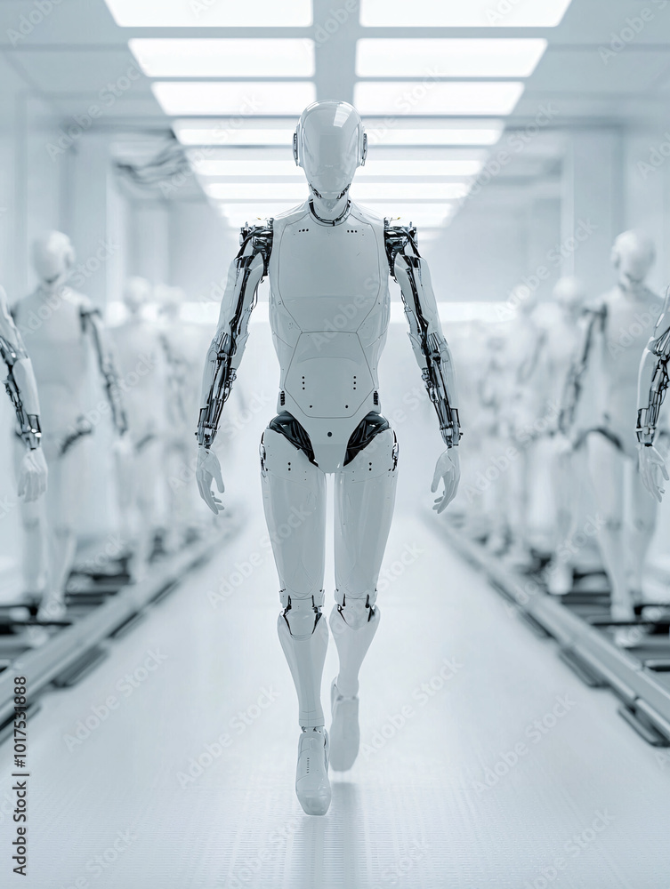 Poster artificial intelligence optimizing athletes' performance, futuristic training center, robotic machin