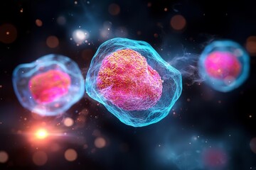 Naklejka premium Colorful 3D representation of cells in a vibrant, abstract setting.