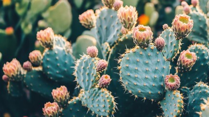 Fototapeta premium Cactus in the garden - vintage filter and sunflare effect.