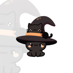 Chibi Witch with a Black Cat on Her Hat