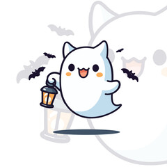 Cute Ghost with Bat Ears
