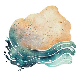 Watercolor set with ocean waves, hand drawn illustrations water splashes isolated on white background