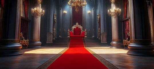 Obraz premium Regal Entrance: Red Carpet Pathway to Royal Thrones within Majestic Castle, generative ai 