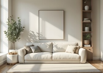 Naklejka premium mockup poster frame in modern interior background, living room, Scandinavian style