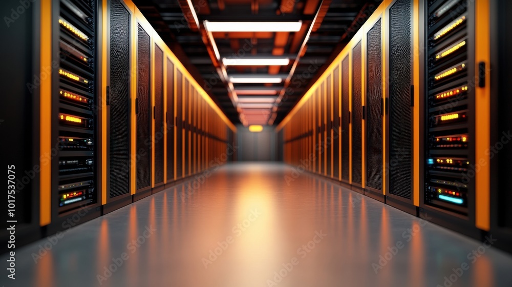 Poster futuristic data center with advanced technology layout