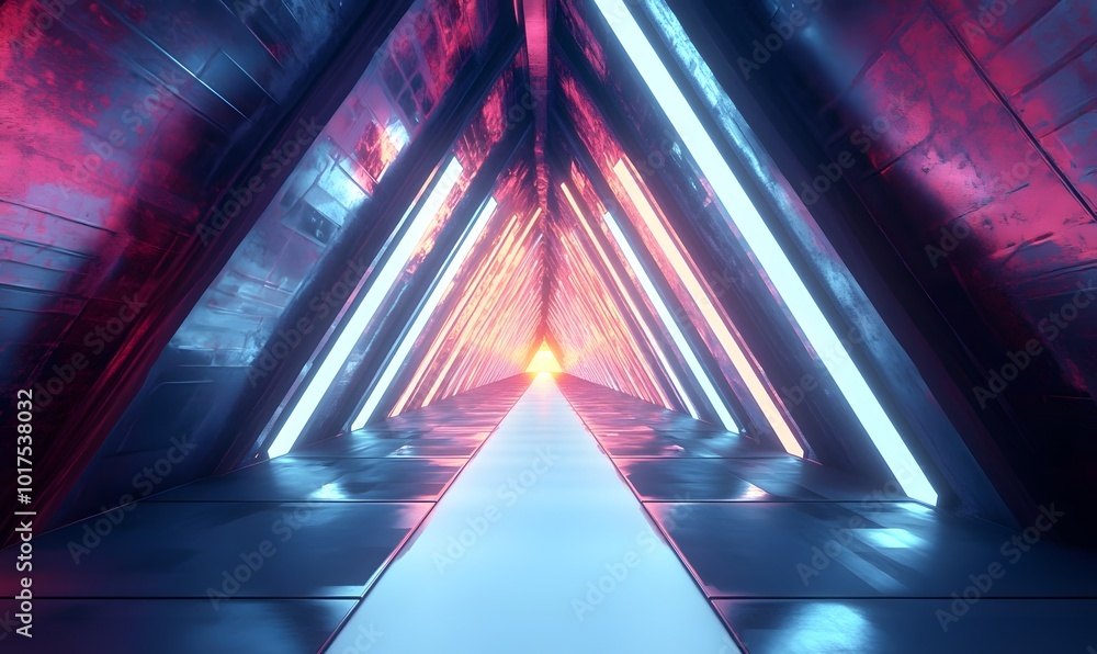 Aufkleber a 3-d rendering of a futuristic hallway that is cool and trippy in a triangular shape, generative ai