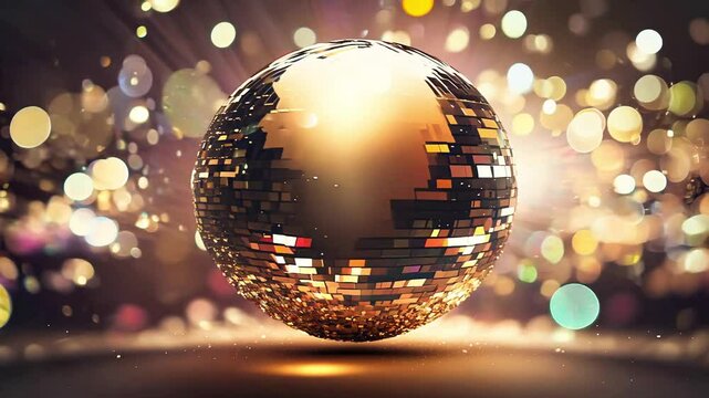Radiant disco ball surrounded by dynamic bokeh lights. Concept New Year, party, graduation