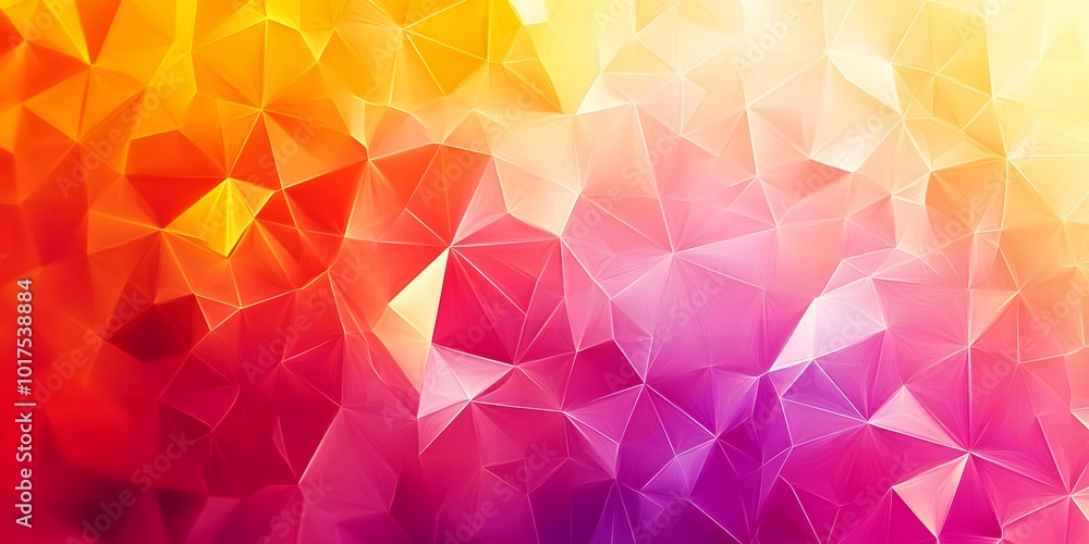 Poster abstract fractal background with colorful triangles, blurred gradient from orange to pink and yellow
