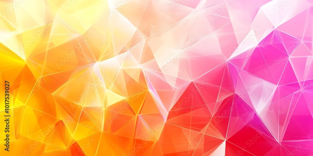 Poster abstract fractal background with colorful triangles, blurred gradient from orange to pink and yellow