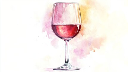 Glass of wine in watercolor technique