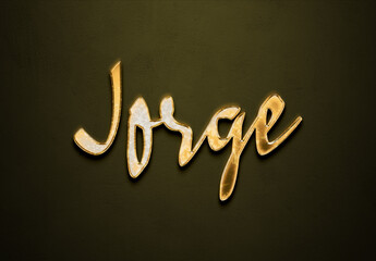 Old gold text effect of name Jorge with 3D glossy style Mockup.