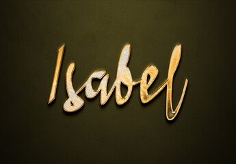 Old gold text effect of name Isabel with 3D glossy style Mockup.