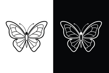 Elegant Butterfly Logo Vector. Fine Line Drawing and Insect Symbol