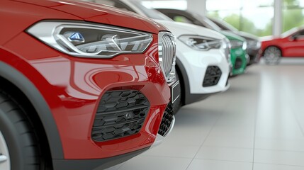 Fototapeta premium New Car Dealership Showroom Modern Luxury Vehicles on Display