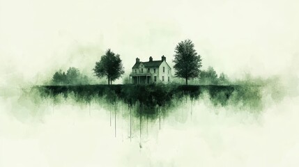 Fototapeta premium Serene Cottage in Green Countryside Setting