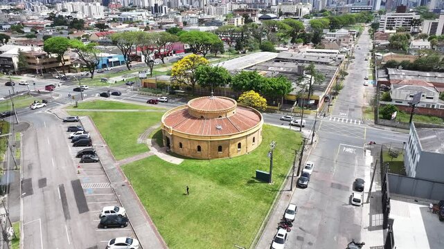 Curitiba Skyline At Curitiba In Parana Brazil. Historic Building. Tourism Travel. Downtown District. Curitiba Skyline At Curitiba In Parana Brazil. Paiol Theatre. Parana Brazil. 