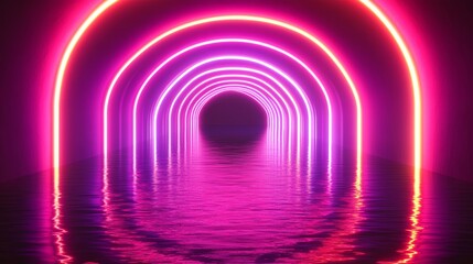 Naklejka premium Abstract neon light fluorescent neon lights glow reflection on water exhibition background 3d illustration