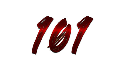 3D blood red number design of 101 on white background.