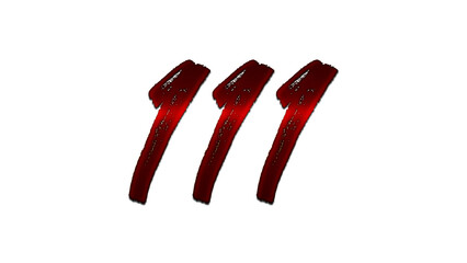 3D blood red number design of 111 on white background.