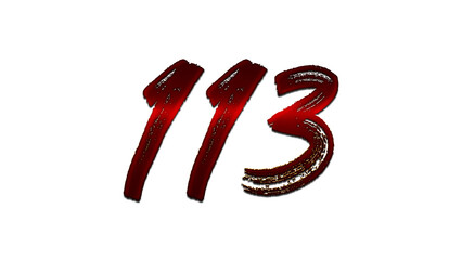 3D blood red number design of 113 on white background.