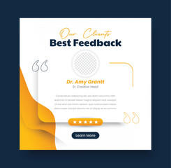 Client feedback review or client testimonial social media post template or web banner design, Customer feedback review or client testimonial design, client testimonial comment or quote square design.