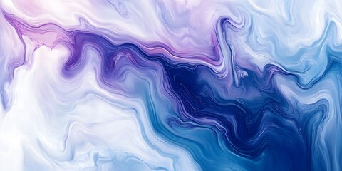 Abstract blue and purple painting with white swirls on a marble background, generative ai