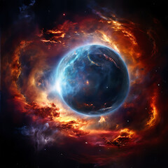 momentous birth of a planet within a swirling nebula
