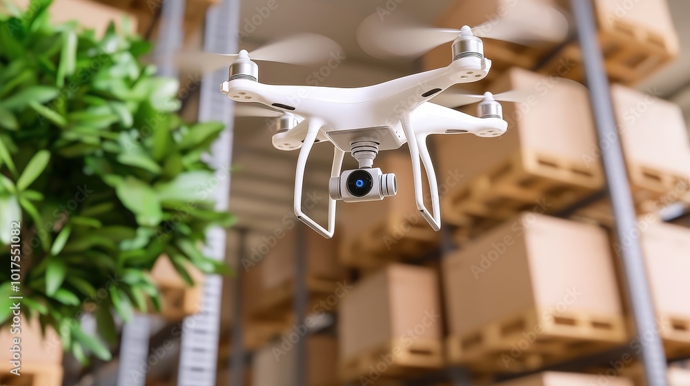 Poster drone delivery in warehouse with automated storage and inventory management system