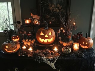 Halloween Night Table Decor with Jack O Lantern and Candles