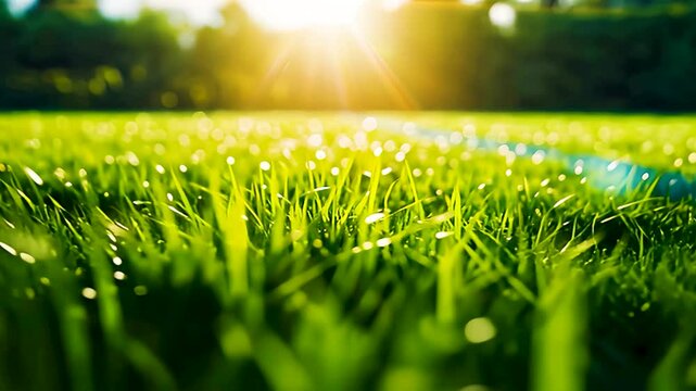 青々とした運動場の芝生のクローズアップ