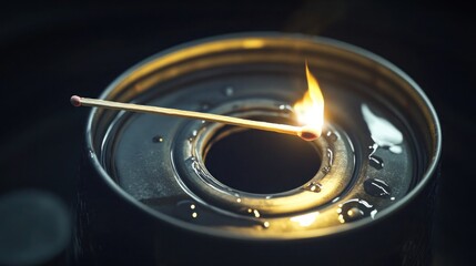 A close-up shot of a lit matchstick balanced on the edge of a gasoline can, portraying the extreme dangers of taking risks. The matchstick glows intensely.