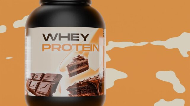 whey protein supplement tub container with orange background