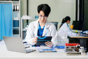 Medical technology, doctor use AI robots for diagnosis and increasing accuracy patient treatment in...