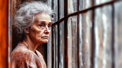 Obraz premium A Thoughtful Portrayal of Aging: The Depth of Emotion and Solitude Captured in a Window Light