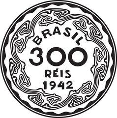 brazil 300 reis coin vector design handmade silhouette