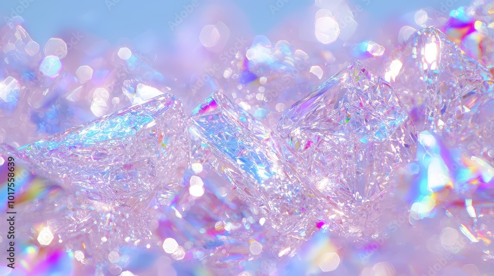 Poster abstract iridescent crystal texture background with bokeh lights