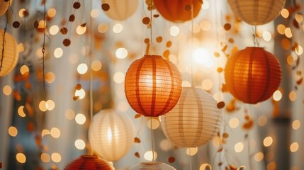 Fototapeta premium Colorful Lanterns with Warm Backlight Effect