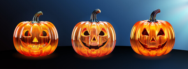 Halloween-pumpkin-Glass-skin,-ture-is-glass,-clearing,-transparent,-Deep-Blue-background