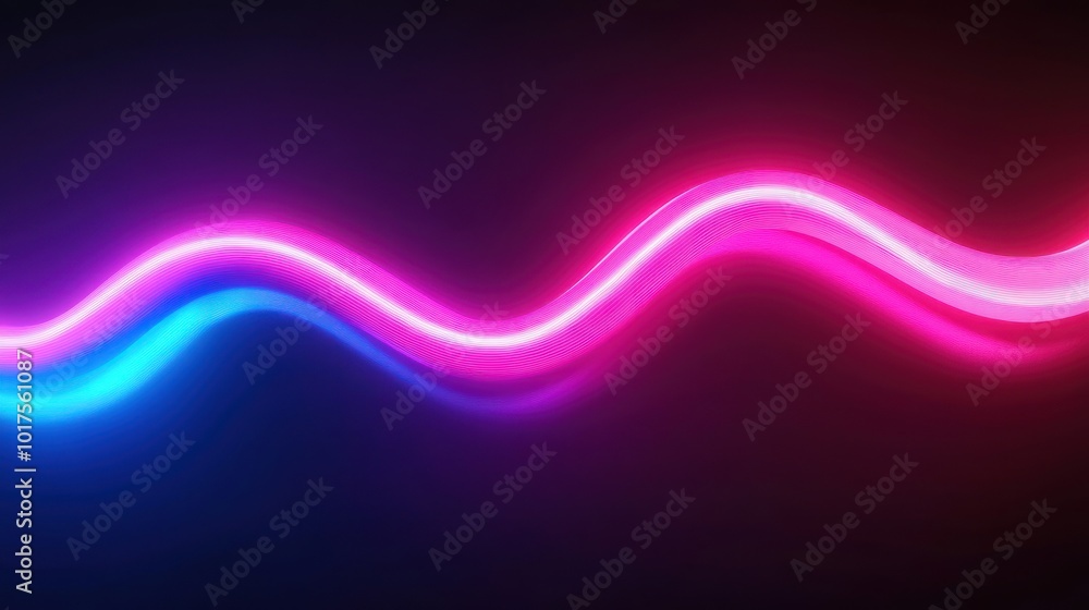 Poster a vibrant wave of neon lights in pink and blue, creating a dynamic visual effect.