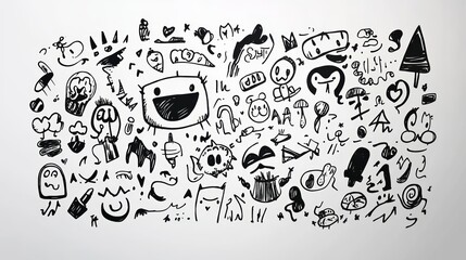 Set of doodles drawn with black marker on white background