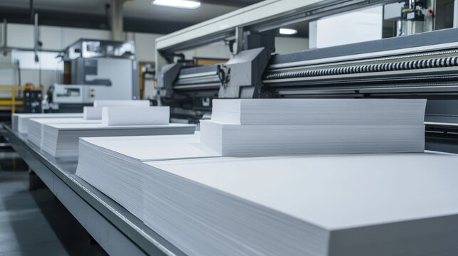 Print shop preparing large white papers for print at the printing machine