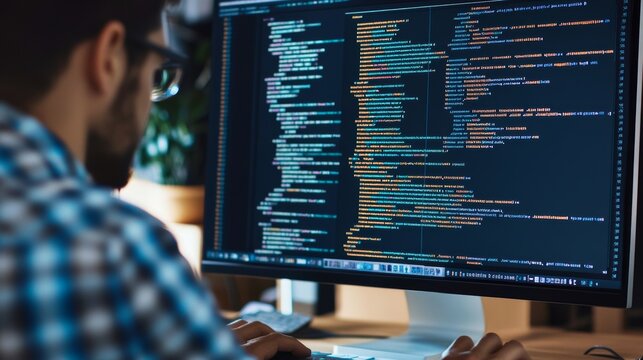 Website programming code developer working on software codes in office programming code on computer screen programming code (code is my own property there is no risk of copyright violations) - Powered by Adobe